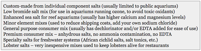 Table 2: Basic varieties of synthetic sea salt mixes.
