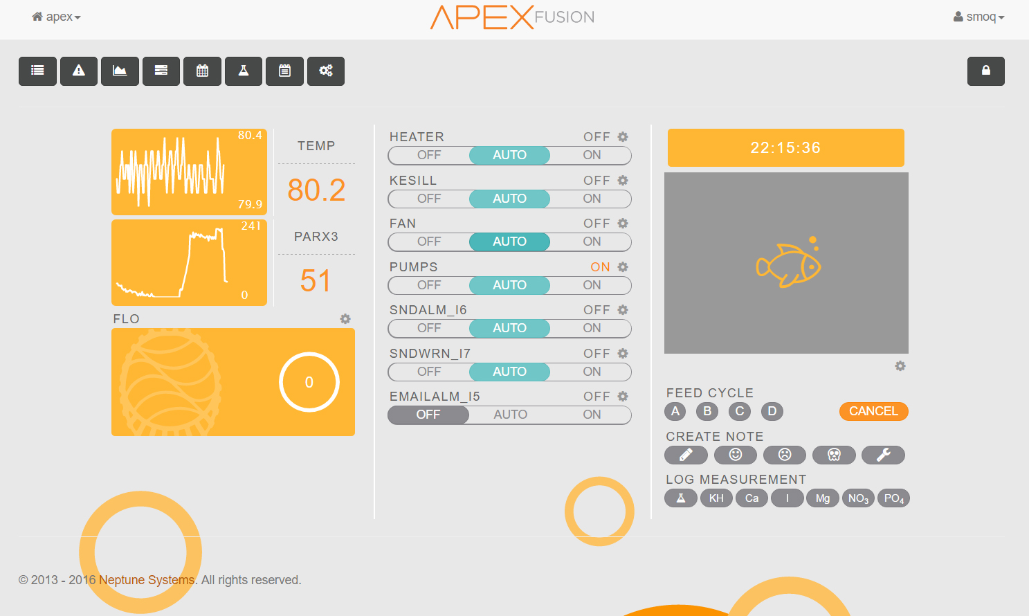Apex Fusion dashboard showing PAR Monitoring Kit tile