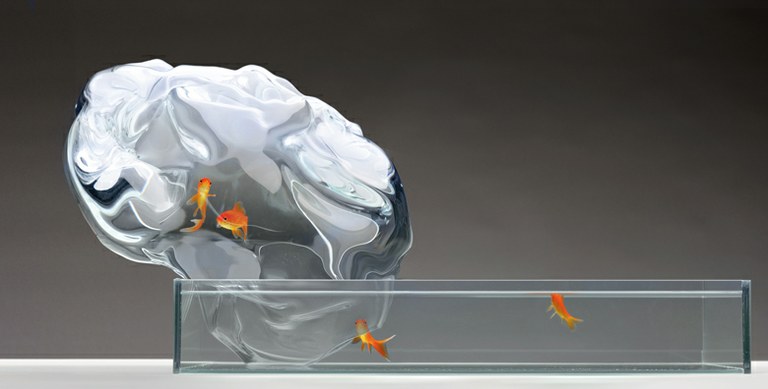 Glass-blown gravity-defying desktop aquarium