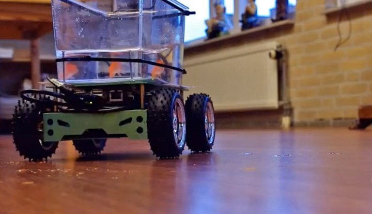 Robotic "fish tank car" allows fish to explore the outside world