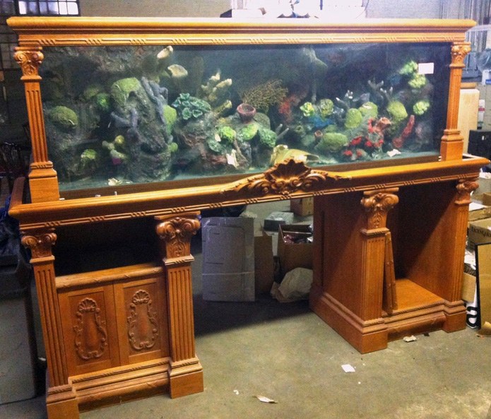 That's some fancy woodworking on this 300 gallon aquarium!